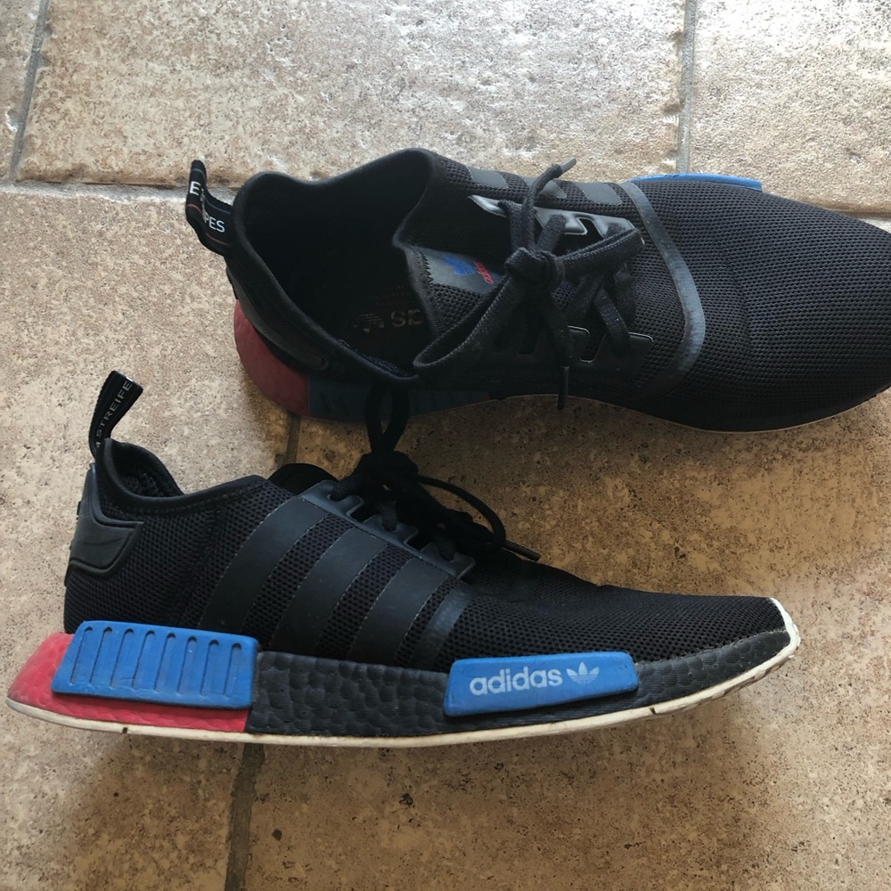 Adidas NMD R1 Black with Blue and Red